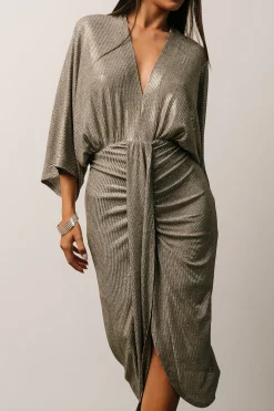 Fashion Baltic Born Ciara Ruched Midi Dress | Silver Metallic SilverMetallic