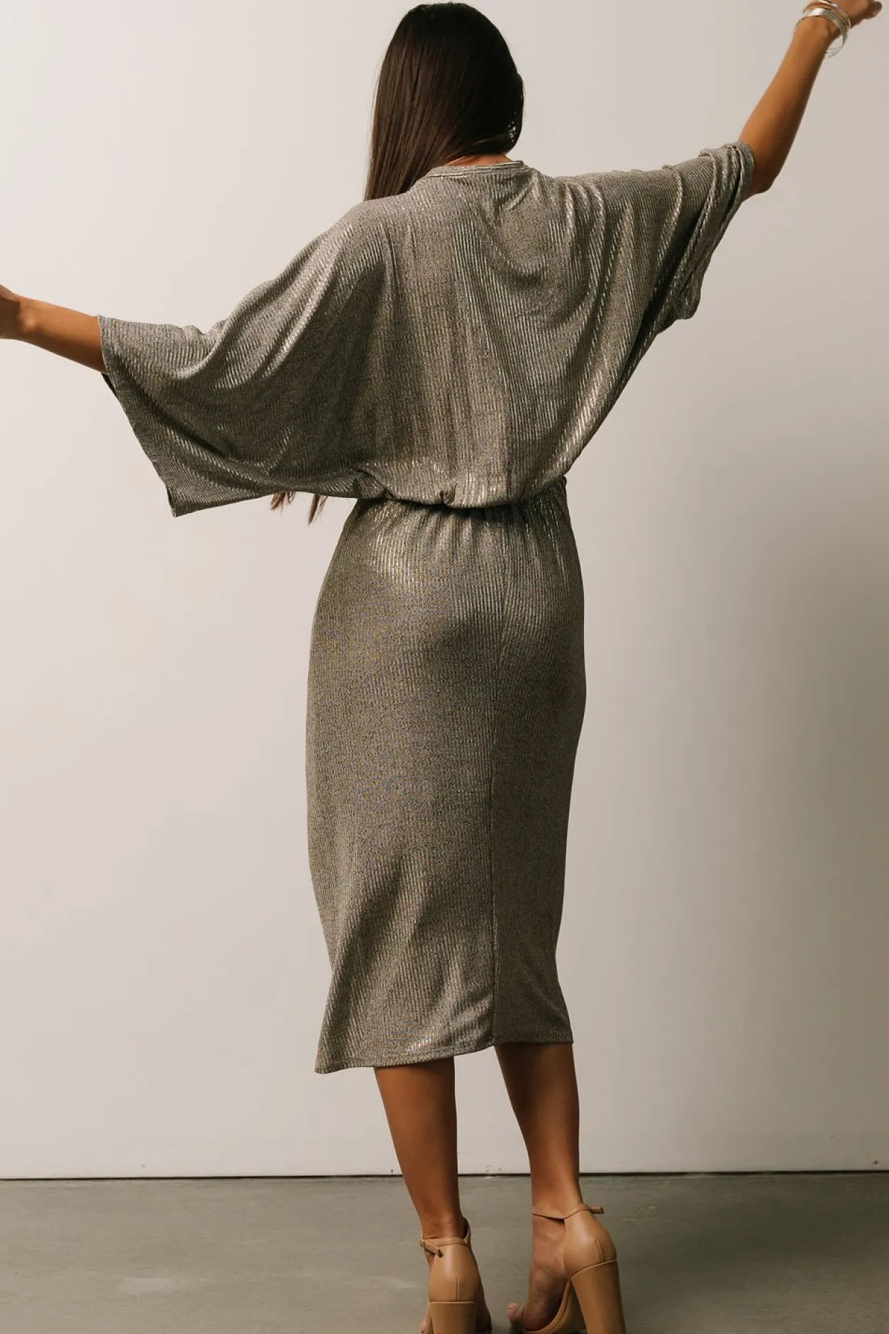Fashion Baltic Born Ciara Ruched Midi Dress | Silver Metallic SilverMetallic