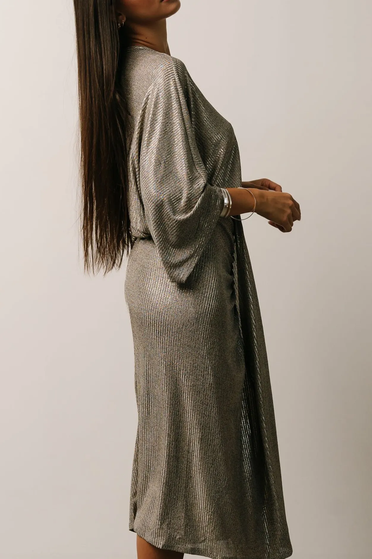 Fashion Baltic Born Ciara Ruched Midi Dress | Silver Metallic SilverMetallic