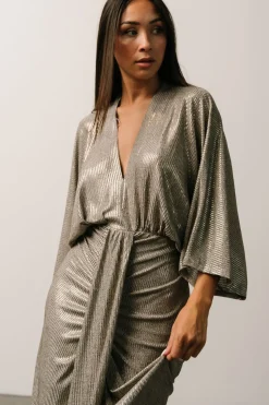 Fashion Baltic Born Ciara Ruched Midi Dress | Silver Metallic SilverMetallic
