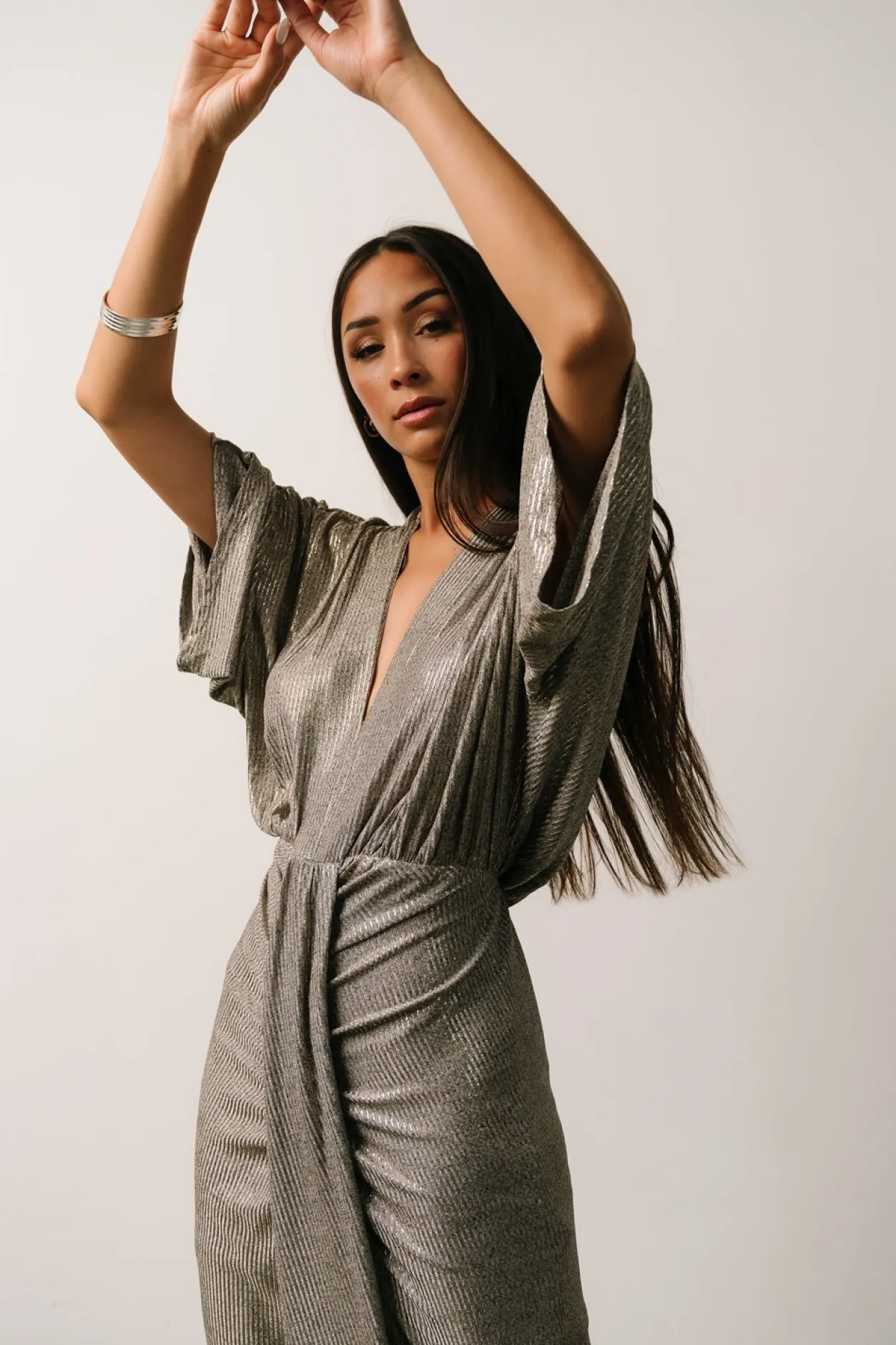 Fashion Baltic Born Ciara Ruched Midi Dress | Silver Metallic SilverMetallic
