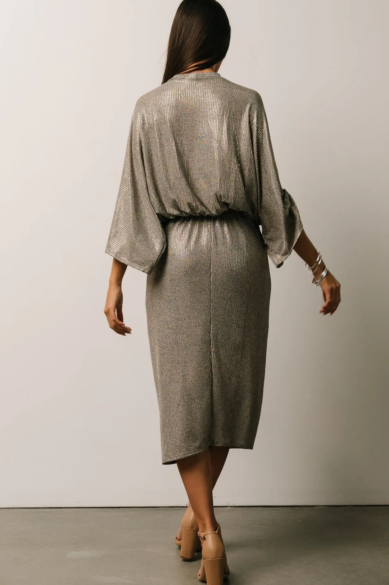 Fashion Baltic Born Ciara Ruched Midi Dress | Silver Metallic SilverMetallic