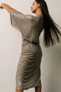 Fashion Baltic Born Ciara Ruched Midi Dress | Silver Metallic SilverMetallic