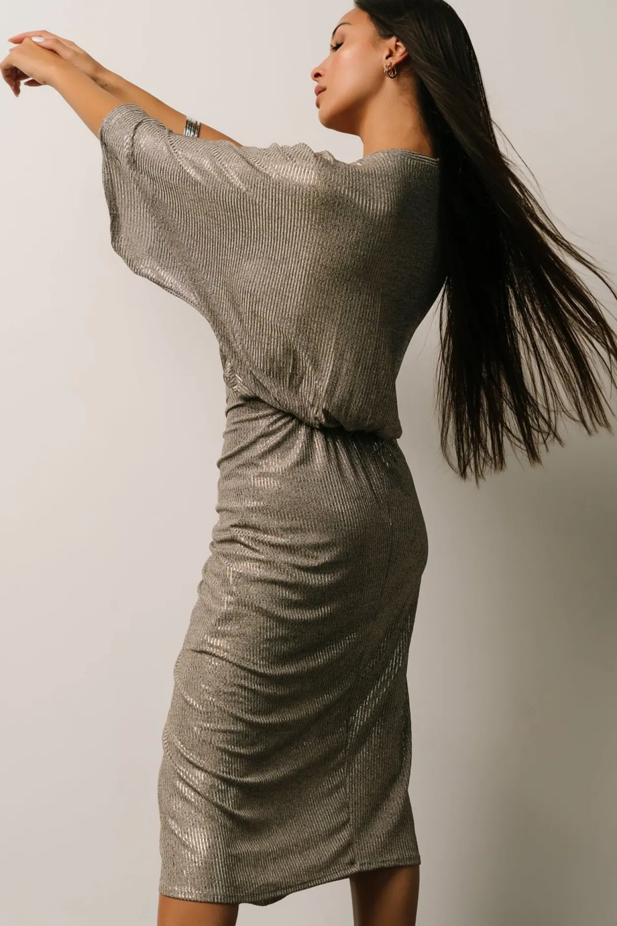 Fashion Baltic Born Ciara Ruched Midi Dress | Silver Metallic SilverMetallic