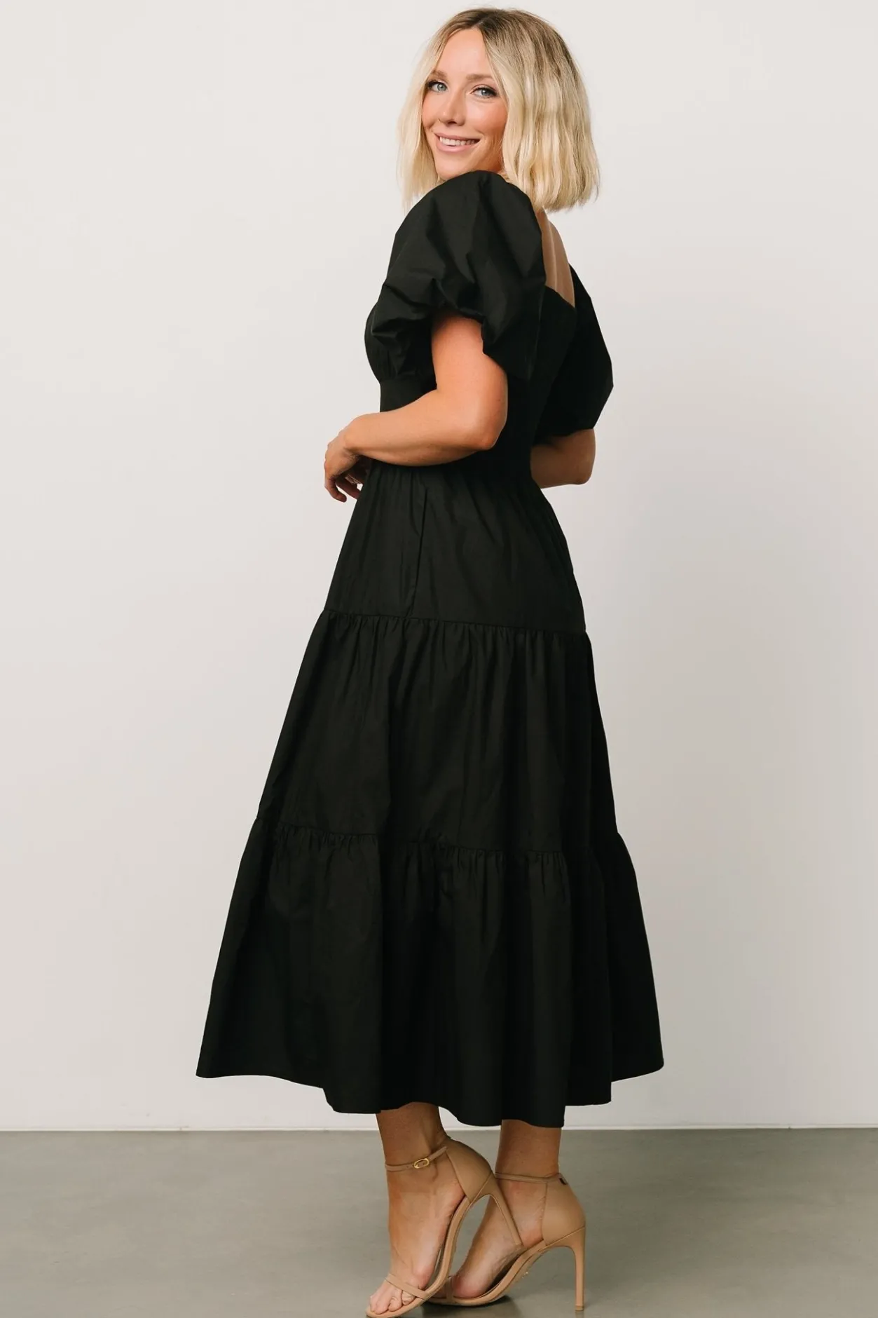 Fashion Baltic Born Cindy Puff Sleeve Tiered Dress | Black