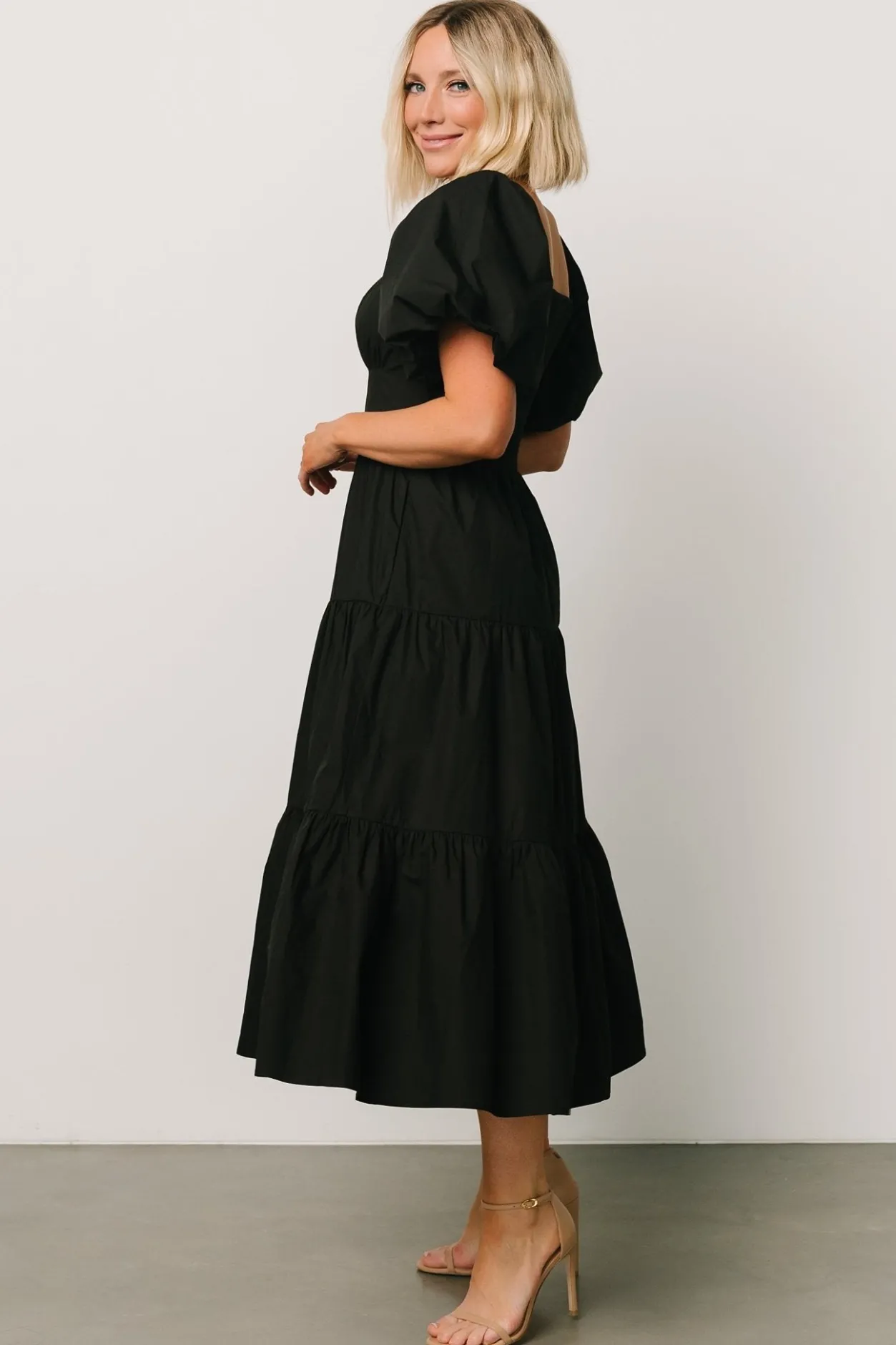 Fashion Baltic Born Cindy Puff Sleeve Tiered Dress | Black