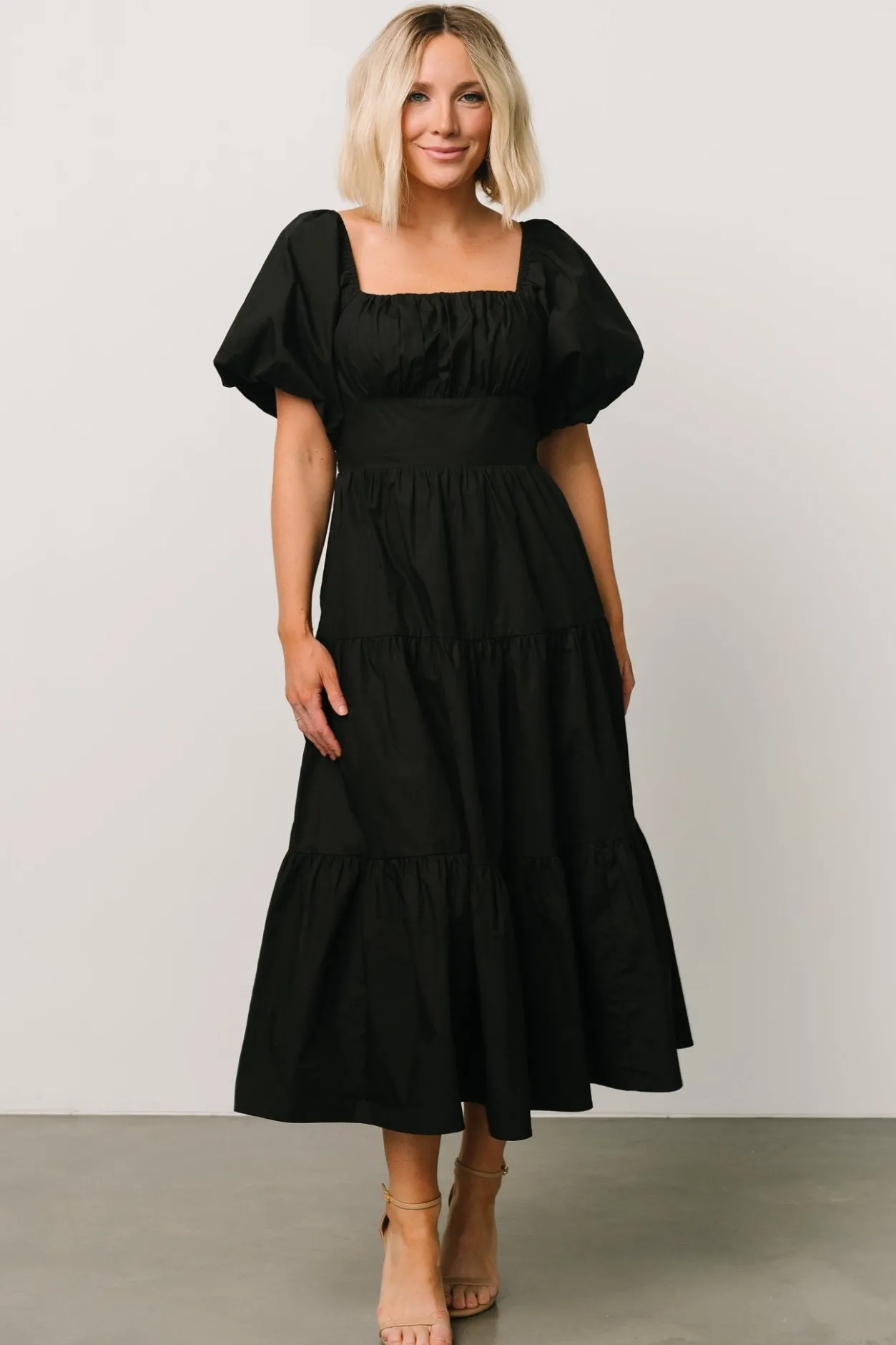 Fashion Baltic Born Cindy Puff Sleeve Tiered Dress | Black
