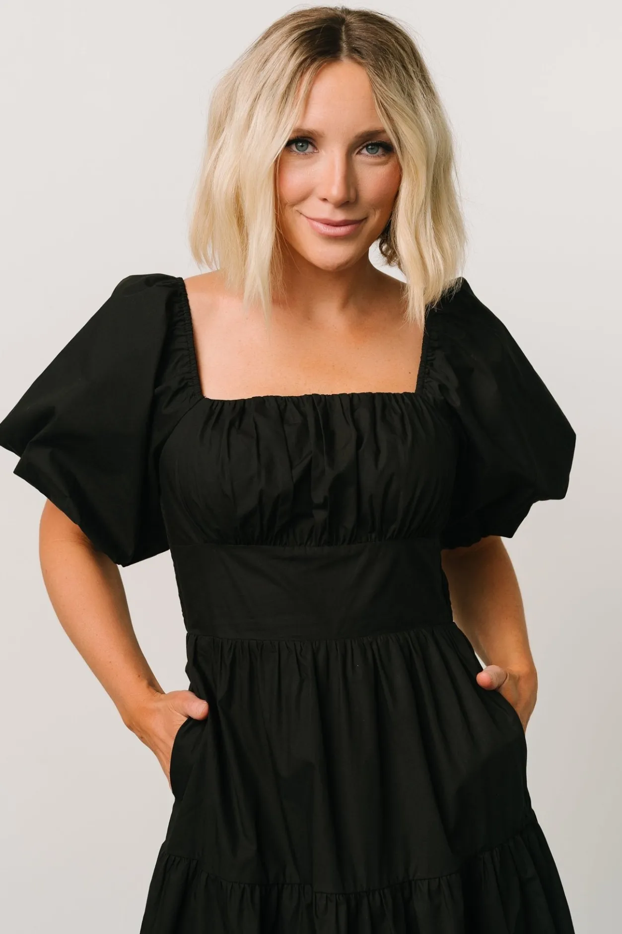 Fashion Baltic Born Cindy Puff Sleeve Tiered Dress | Black