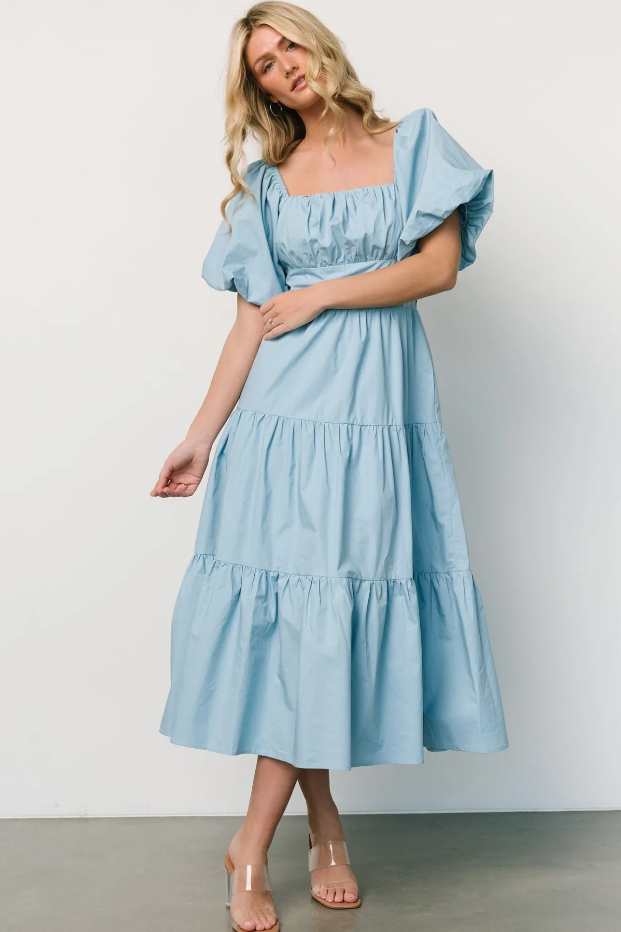Discount Baltic Born Cindy Puff Sleeve Tiered Dress | Blue
