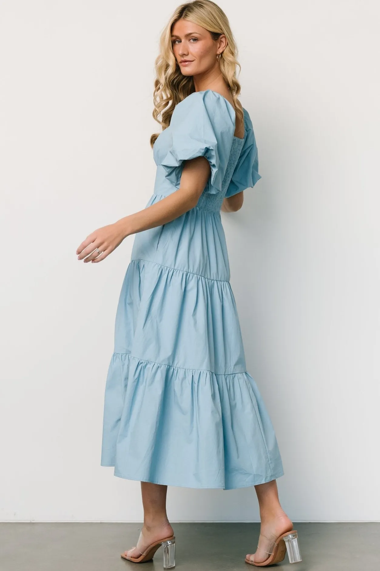 Discount Baltic Born Cindy Puff Sleeve Tiered Dress | Blue