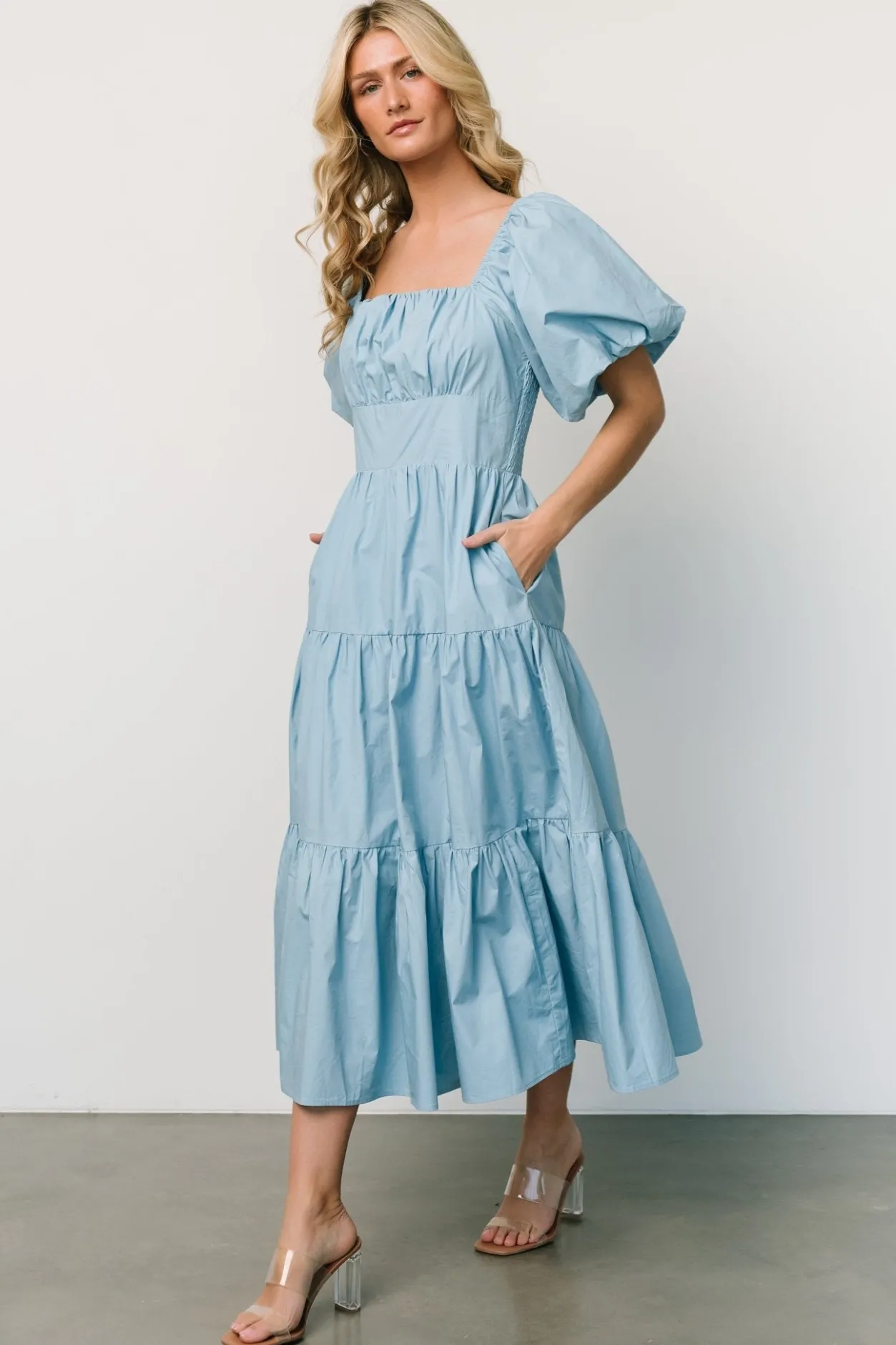 Discount Baltic Born Cindy Puff Sleeve Tiered Dress | Blue