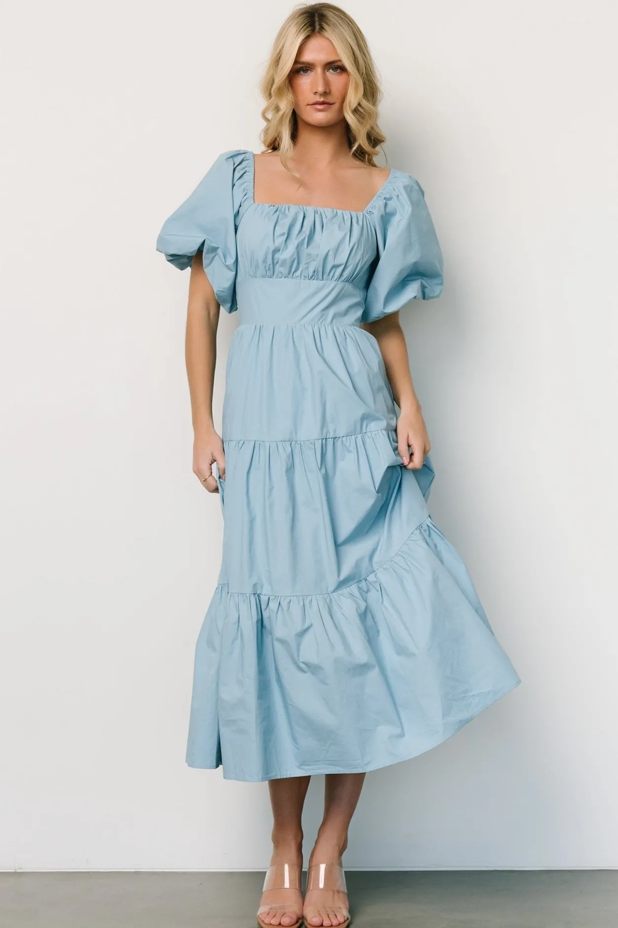 Discount Baltic Born Cindy Puff Sleeve Tiered Dress | Blue