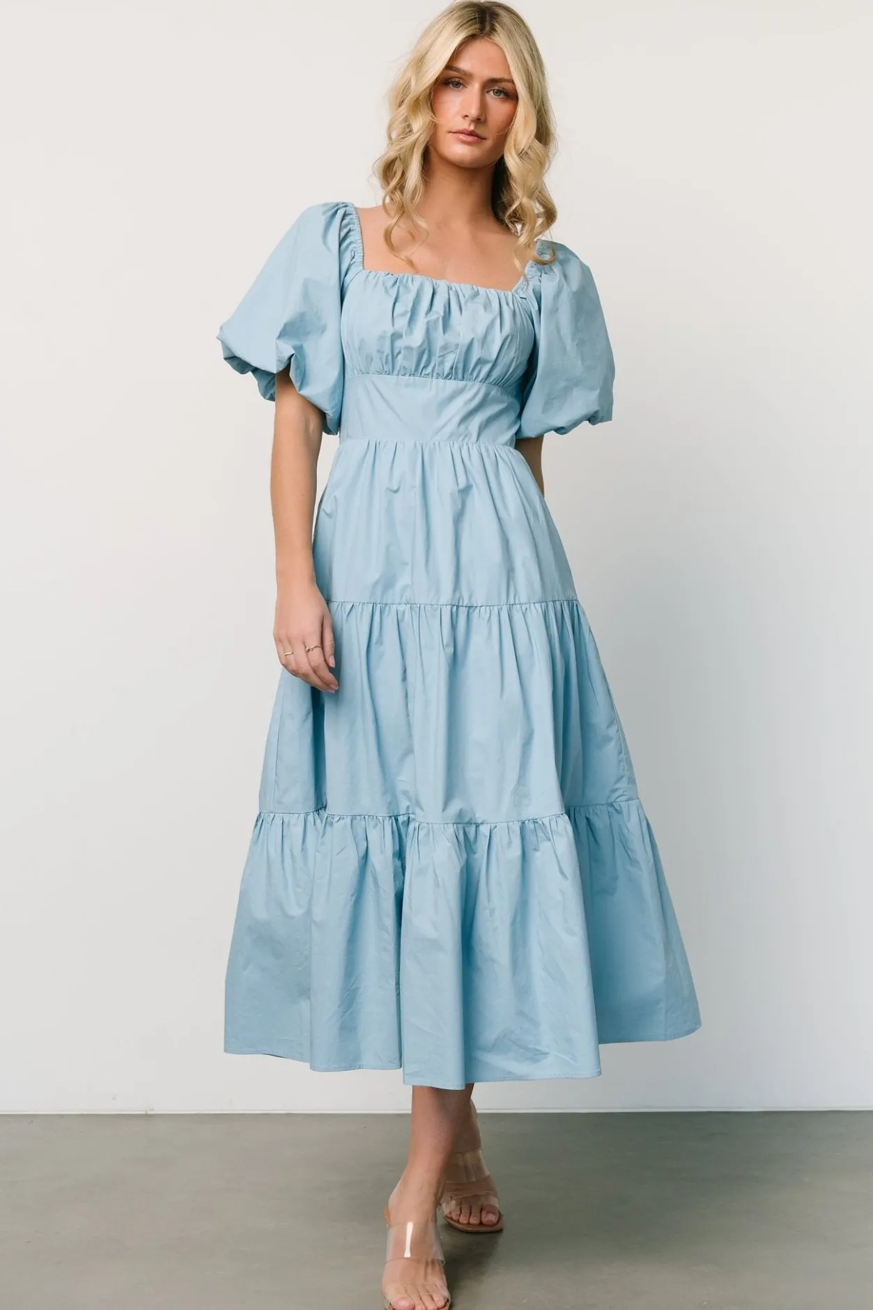 Discount Baltic Born Cindy Puff Sleeve Tiered Dress | Blue