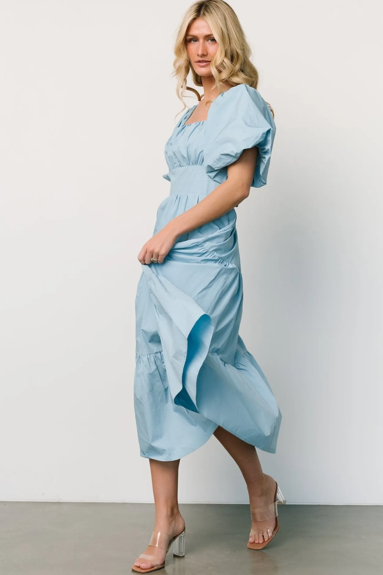 Discount Baltic Born Cindy Puff Sleeve Tiered Dress | Blue