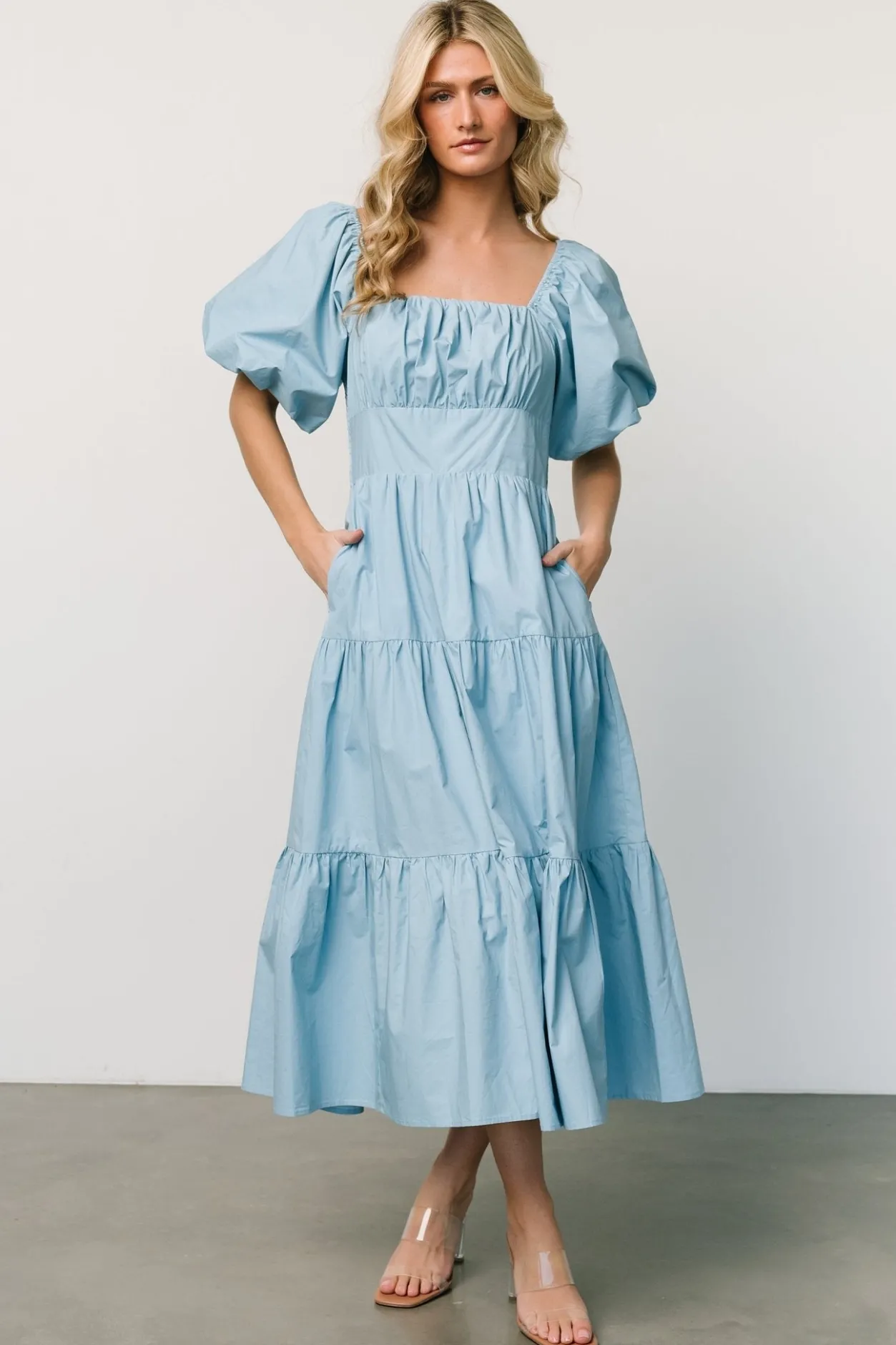 Discount Baltic Born Cindy Puff Sleeve Tiered Dress | Blue