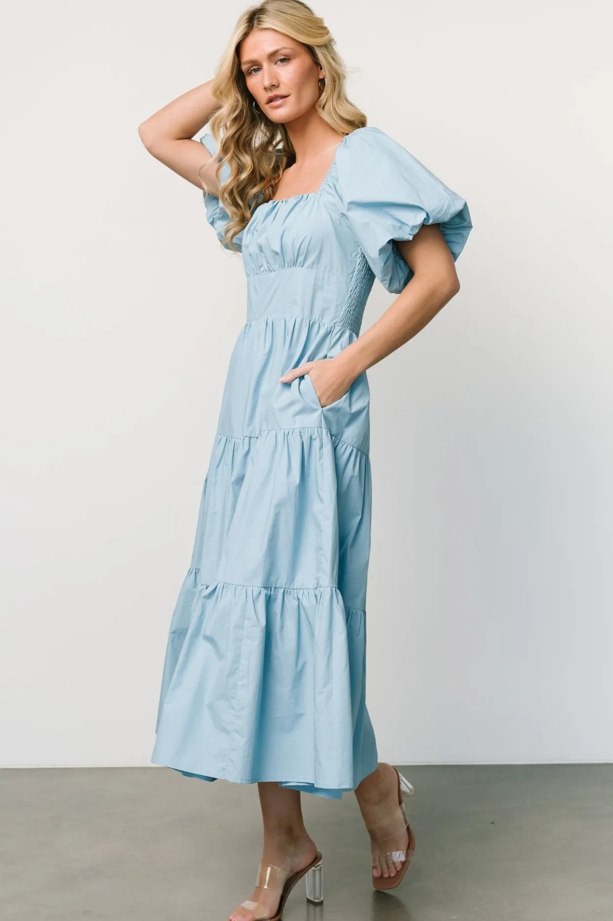 Discount Baltic Born Cindy Puff Sleeve Tiered Dress | Blue
