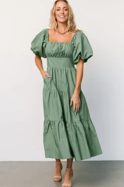 Hot Baltic Born Cindy Puff Sleeve Tiered Dress | Dusty Green DustyGreen