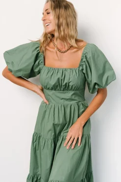 Hot Baltic Born Cindy Puff Sleeve Tiered Dress | Dusty Green DustyGreen
