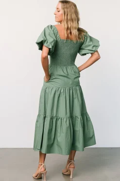 Hot Baltic Born Cindy Puff Sleeve Tiered Dress | Dusty Green DustyGreen