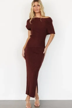 Sale Baltic Born Clara Ribbed Sweater Dress | Mahogany Brown MahoganyBrown
