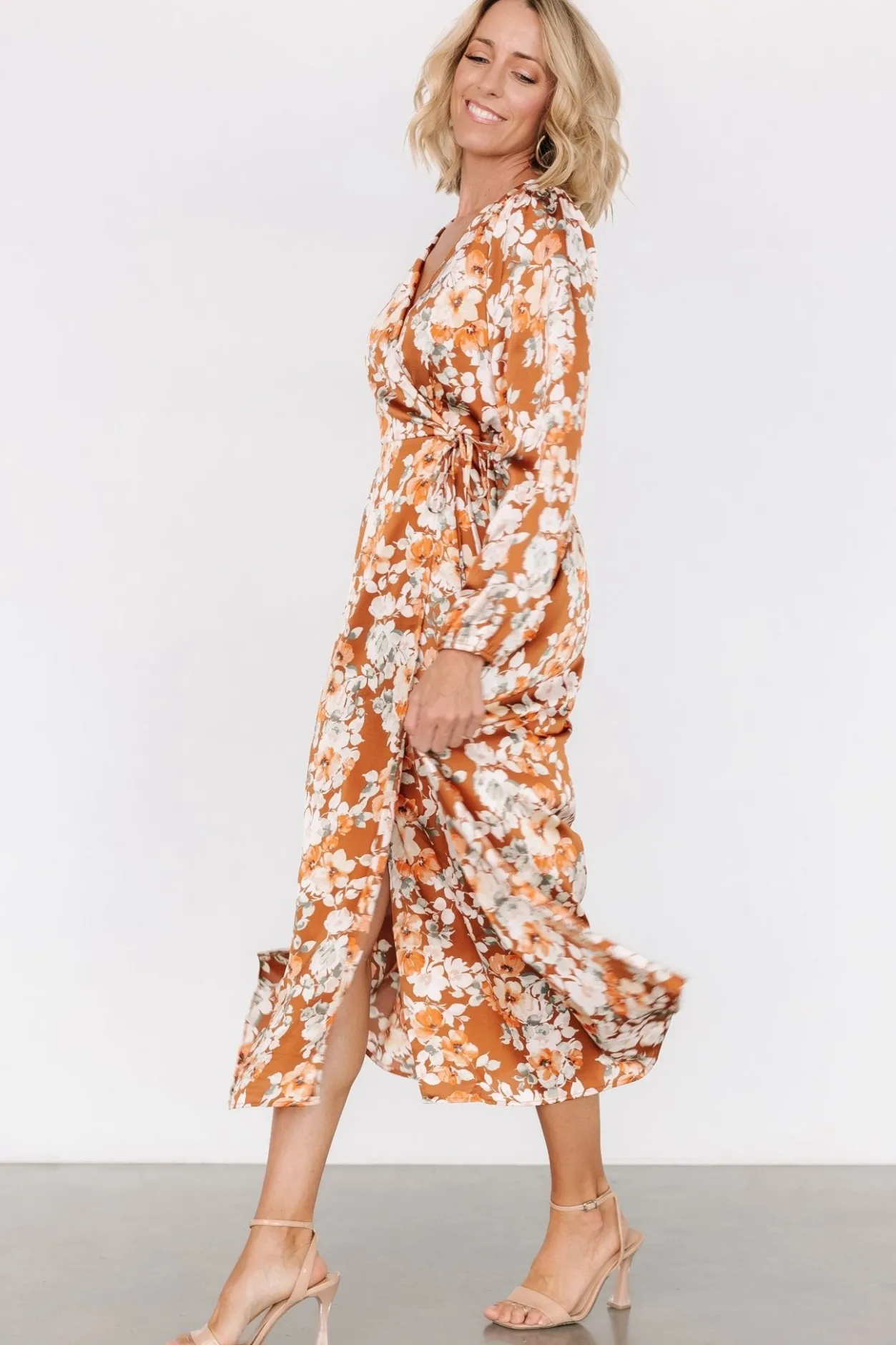 Hot Baltic Born Clarissa Faux Wrap Midi Dress | Copper + Ivory Copper+Ivory