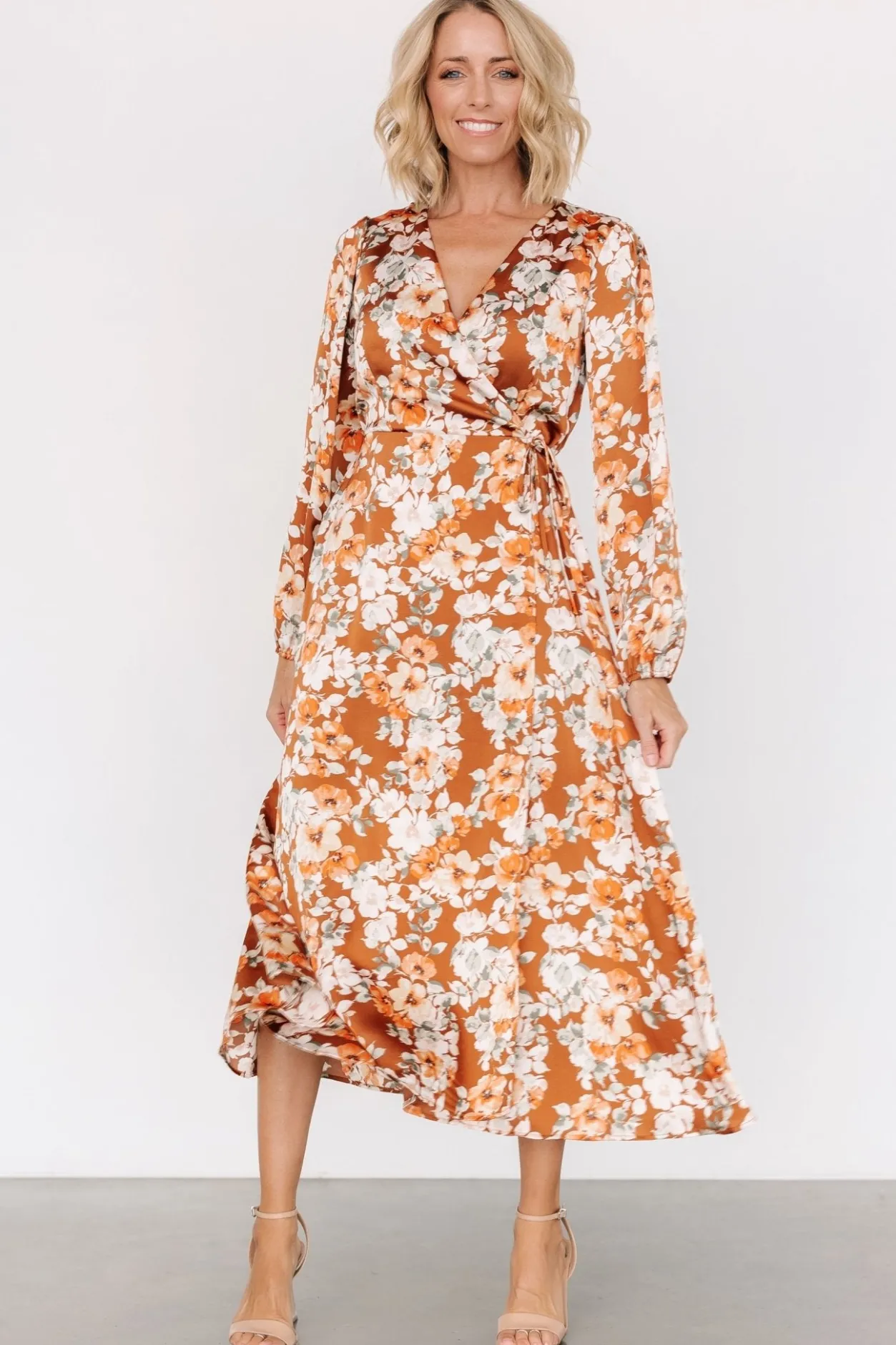 Hot Baltic Born Clarissa Faux Wrap Midi Dress | Copper + Ivory Copper+Ivory