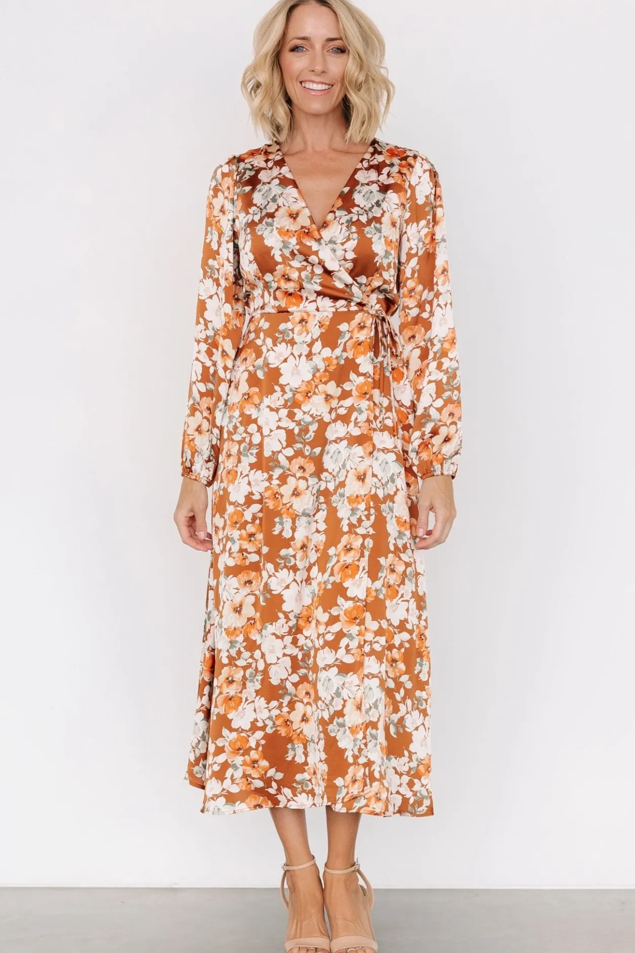 Hot Baltic Born Clarissa Faux Wrap Midi Dress | Copper + Ivory Copper+Ivory