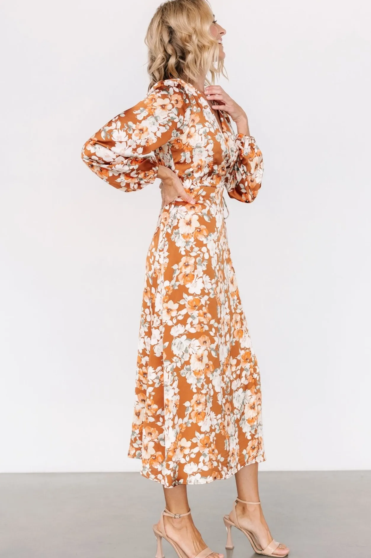 Hot Baltic Born Clarissa Faux Wrap Midi Dress | Copper + Ivory Copper+Ivory
