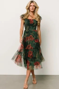 Clearance Baltic Born Clementine Tulle Midi Dress | Dark Green Floral DarkGreenFloral
