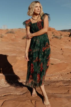 Clearance Baltic Born Clementine Tulle Midi Dress | Dark Green Floral DarkGreenFloral