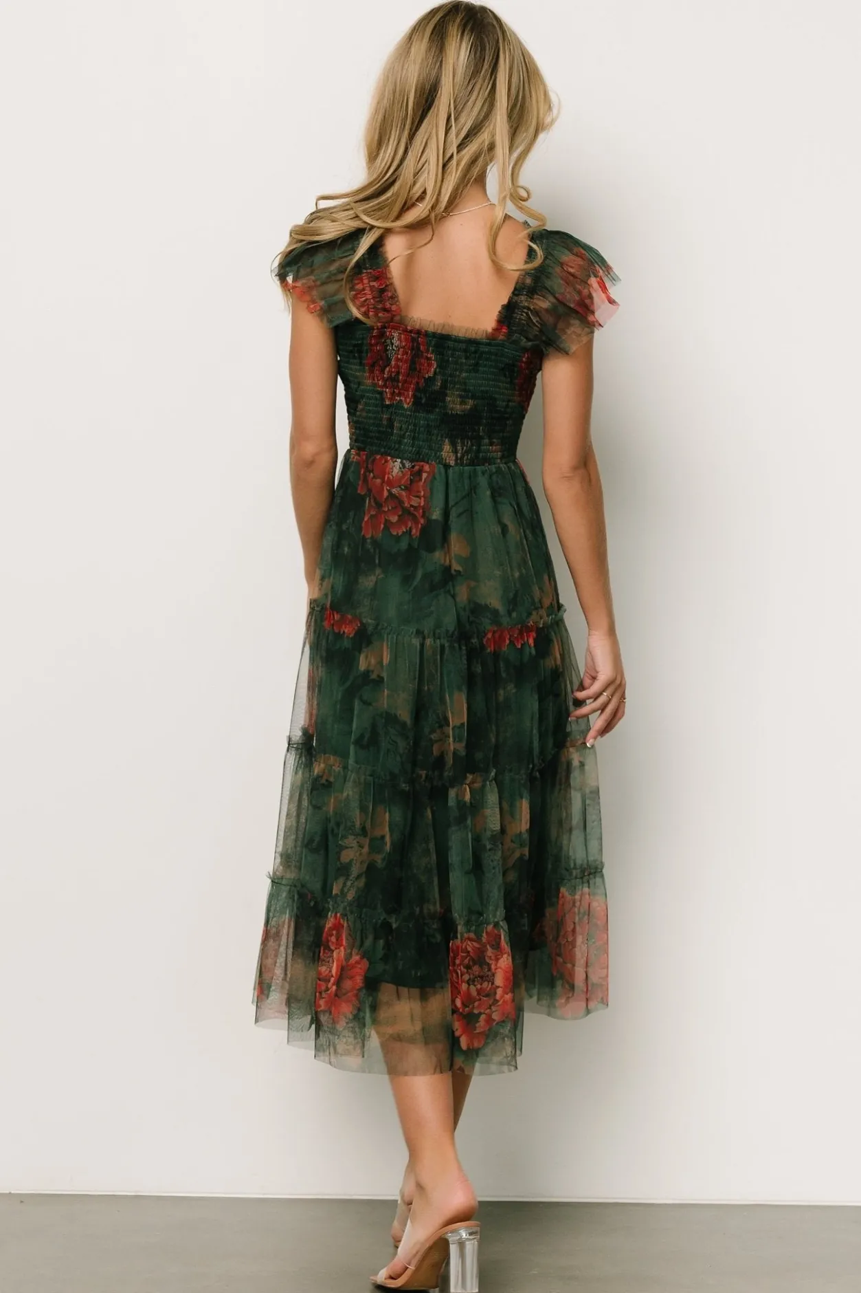 Clearance Baltic Born Clementine Tulle Midi Dress | Dark Green Floral DarkGreenFloral