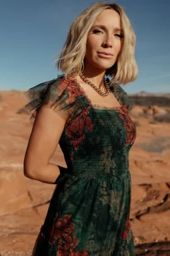 Clearance Baltic Born Clementine Tulle Midi Dress | Dark Green Floral DarkGreenFloral