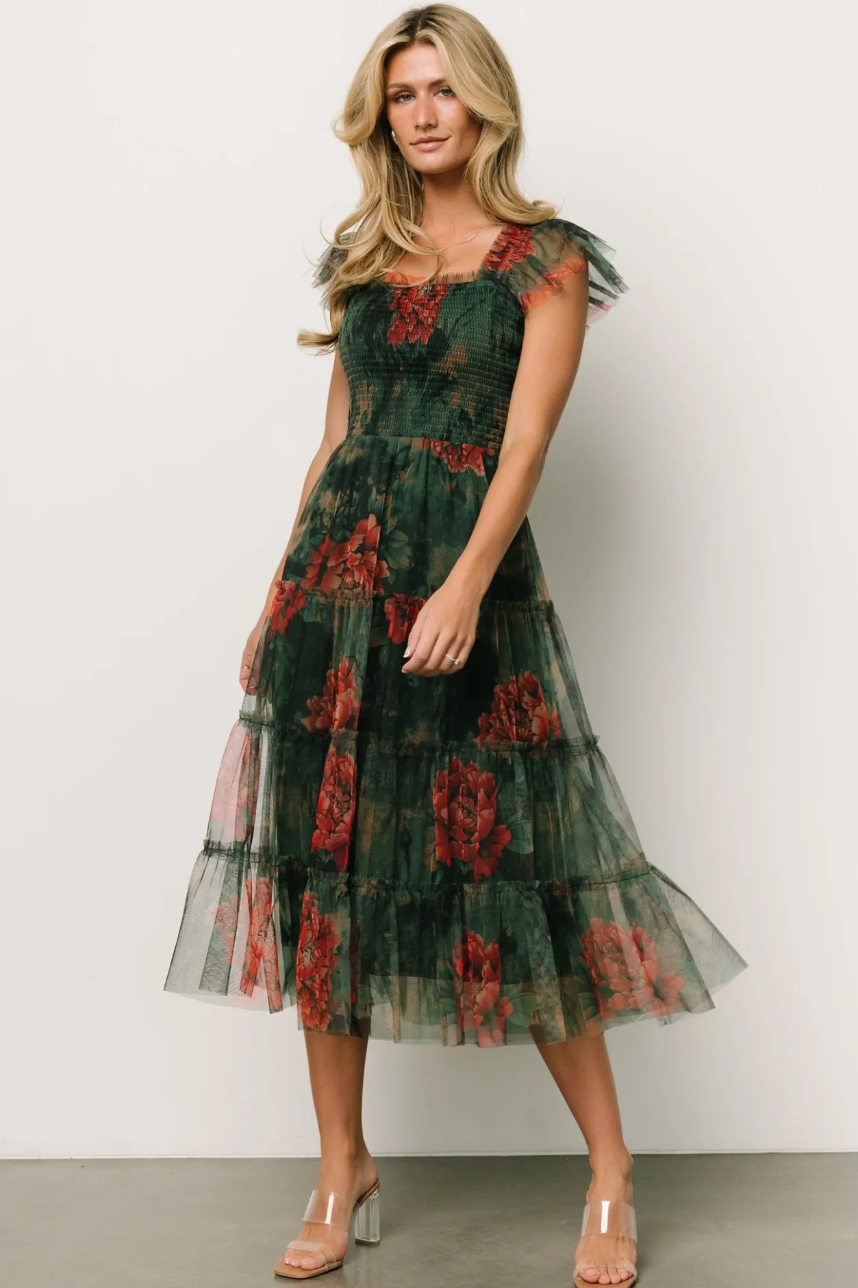 Clearance Baltic Born Clementine Tulle Midi Dress | Dark Green Floral DarkGreenFloral
