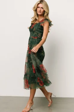 Clearance Baltic Born Clementine Tulle Midi Dress | Dark Green Floral DarkGreenFloral