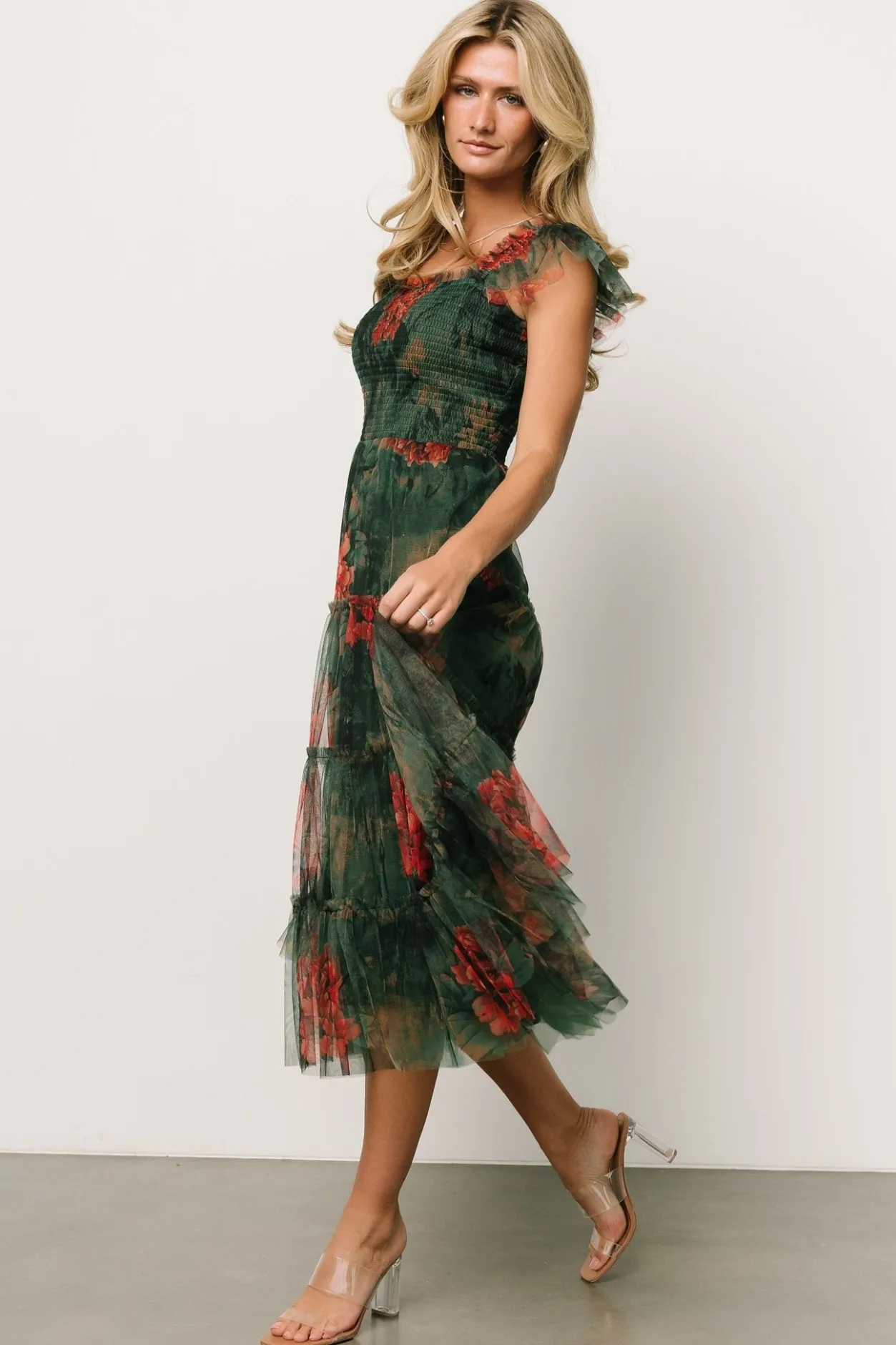 Clearance Baltic Born Clementine Tulle Midi Dress | Dark Green Floral DarkGreenFloral