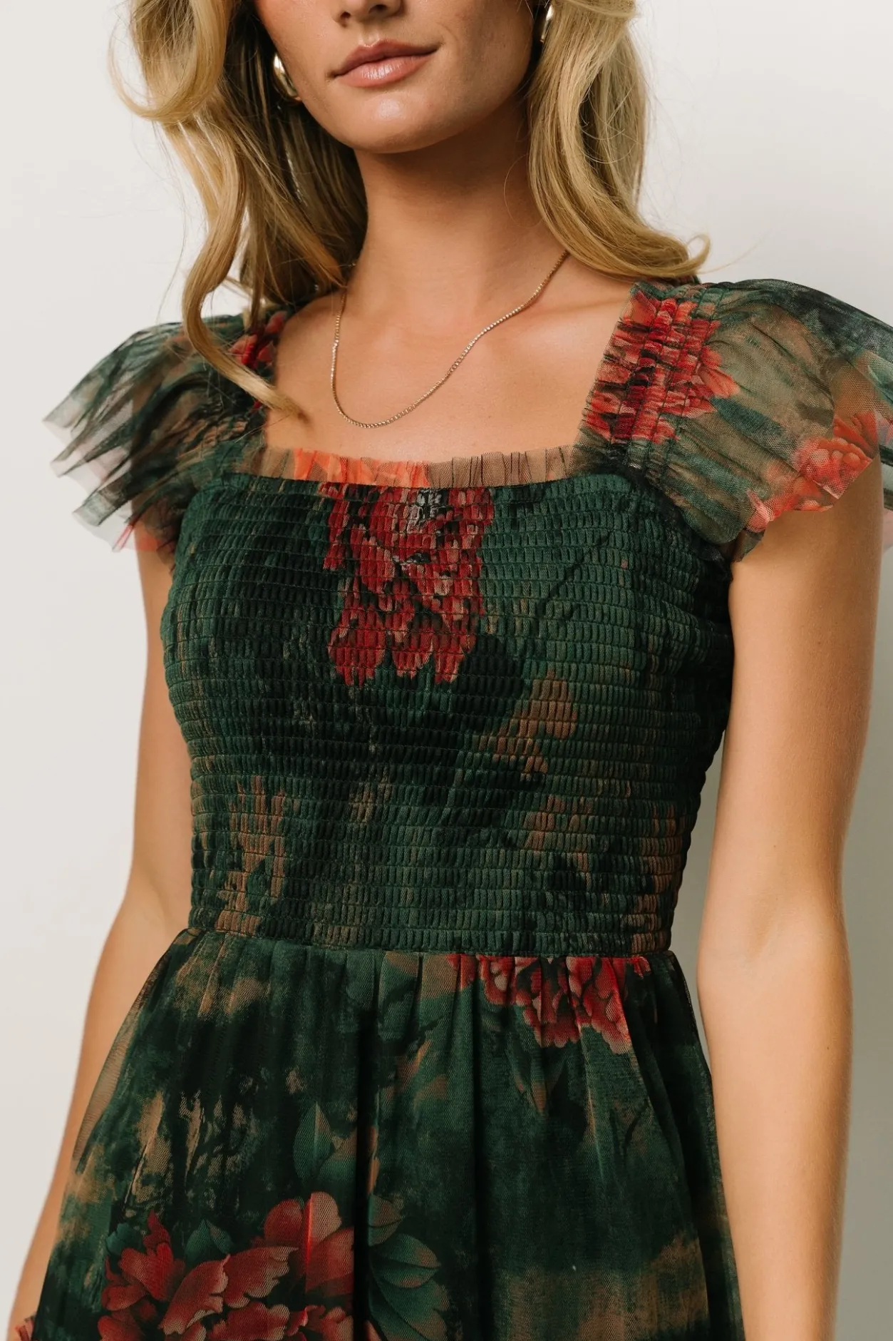 Clearance Baltic Born Clementine Tulle Midi Dress | Dark Green Floral DarkGreenFloral