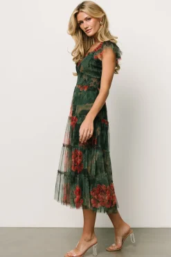 Clearance Baltic Born Clementine Tulle Midi Dress | Dark Green Floral DarkGreenFloral