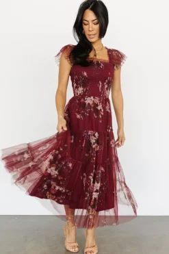 Sale Baltic Born Clementine Tulle Midi Dress | Wine Multi WineMulti