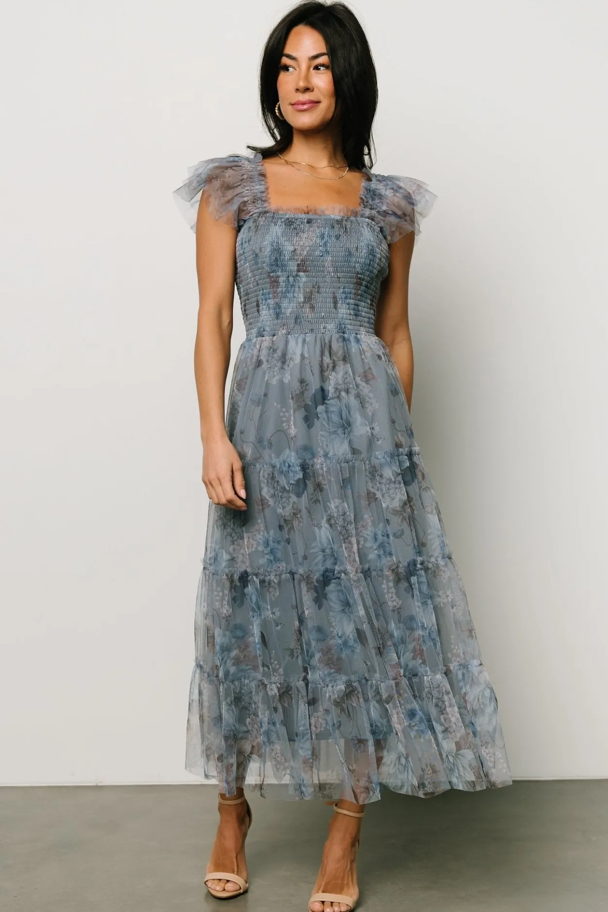 Best Baltic Born Clementine Tulle Midi Dress | Dusty Blue Floral DustyBlueFloral