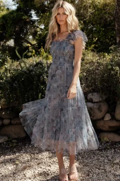 Best Baltic Born Clementine Tulle Midi Dress | Dusty Blue Floral DustyBlueFloral