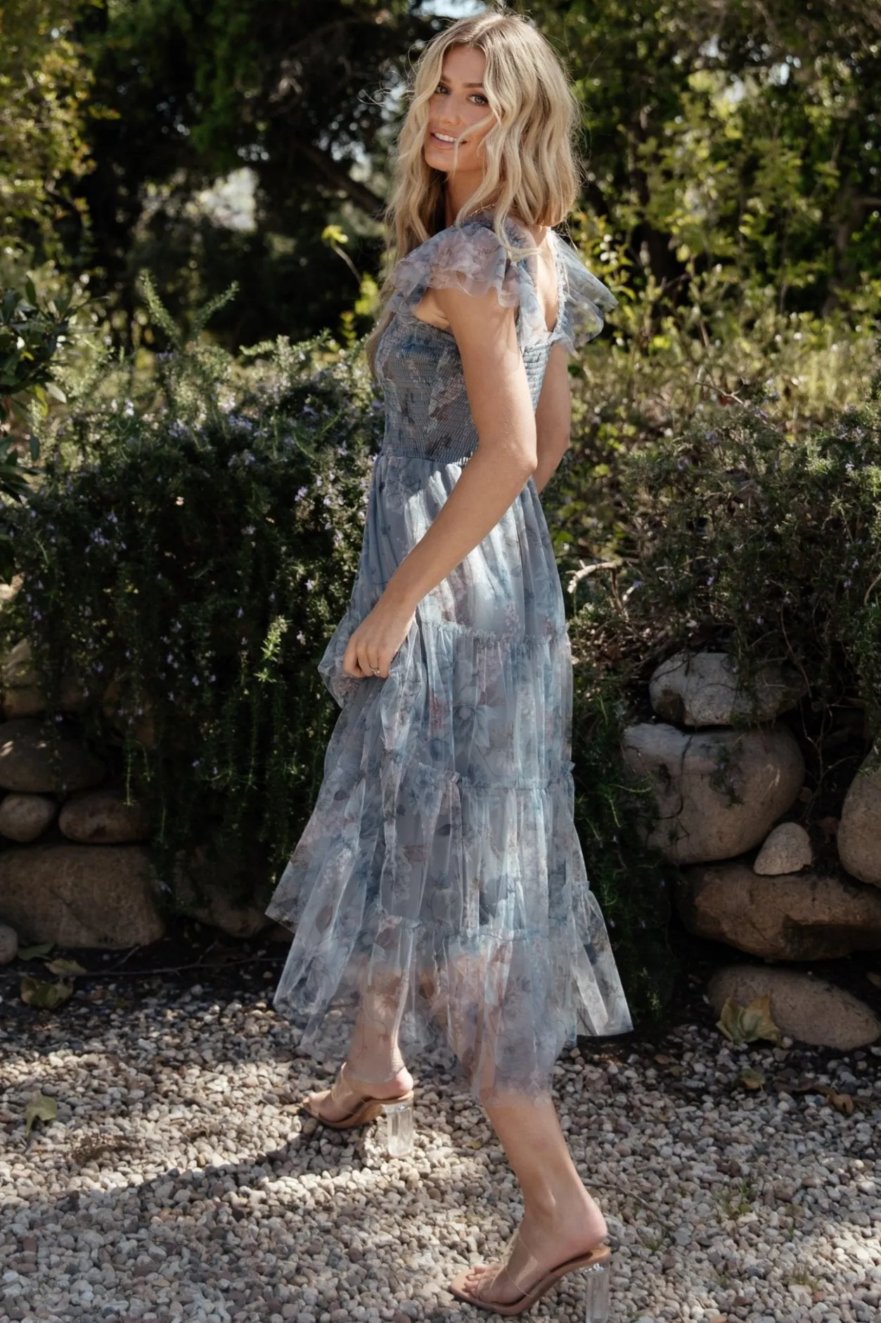 Best Baltic Born Clementine Tulle Midi Dress | Dusty Blue Floral DustyBlueFloral