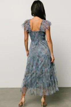 Best Baltic Born Clementine Tulle Midi Dress | Dusty Blue Floral DustyBlueFloral