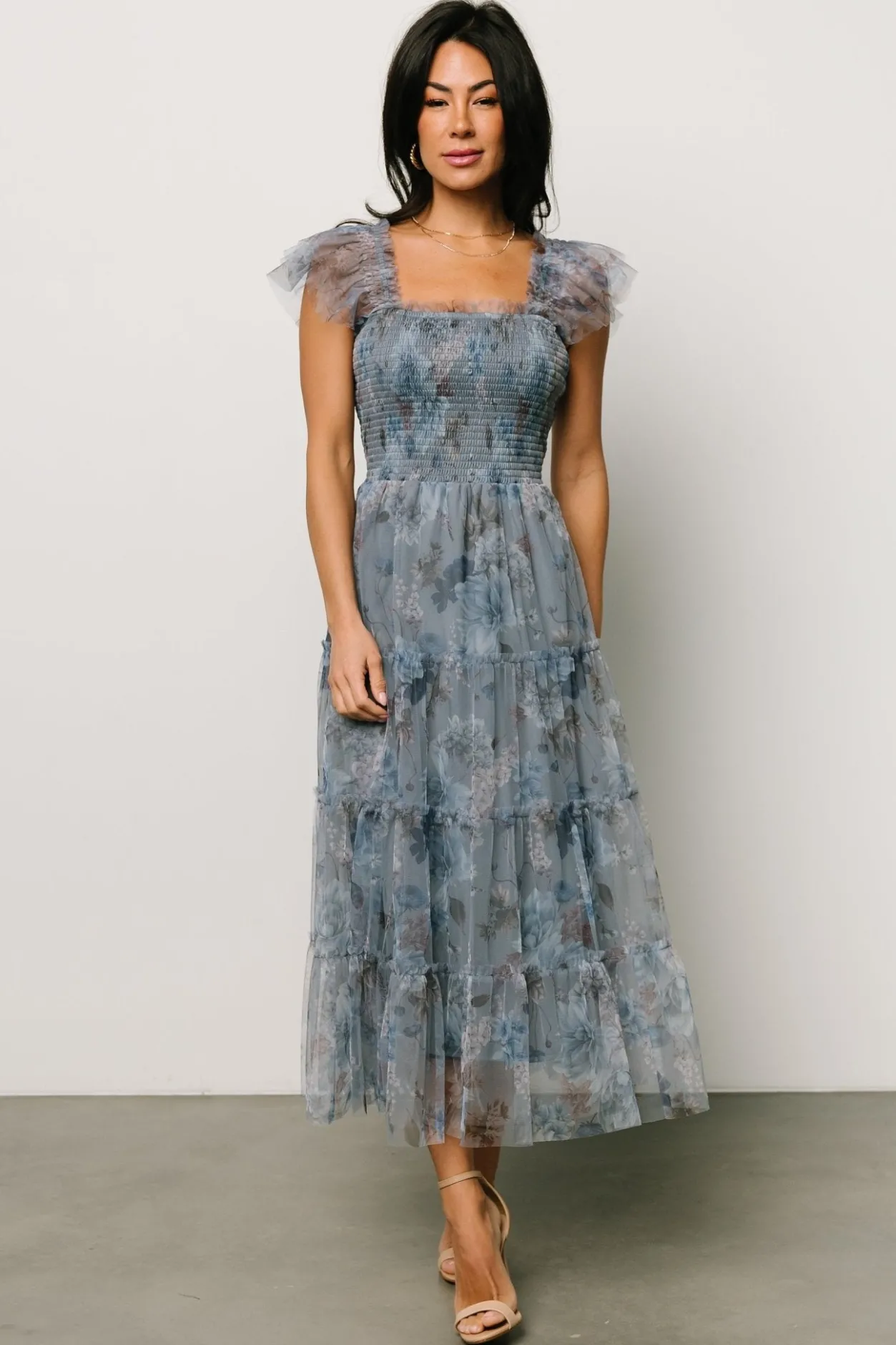 Best Baltic Born Clementine Tulle Midi Dress | Dusty Blue Floral DustyBlueFloral