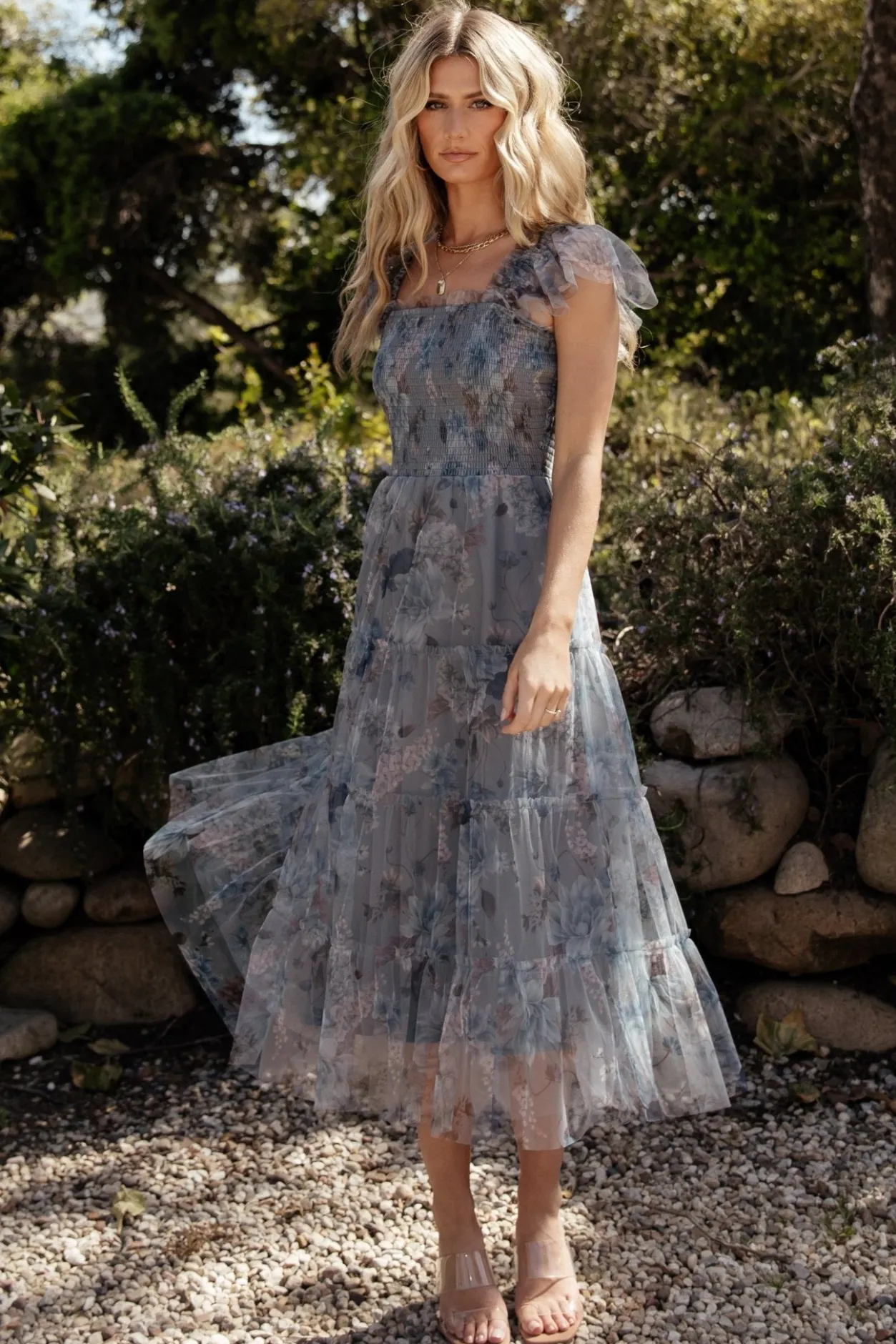Best Baltic Born Clementine Tulle Midi Dress | Dusty Blue Floral DustyBlueFloral