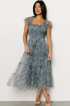 Best Baltic Born Clementine Tulle Midi Dress | Dusty Blue Floral DustyBlueFloral
