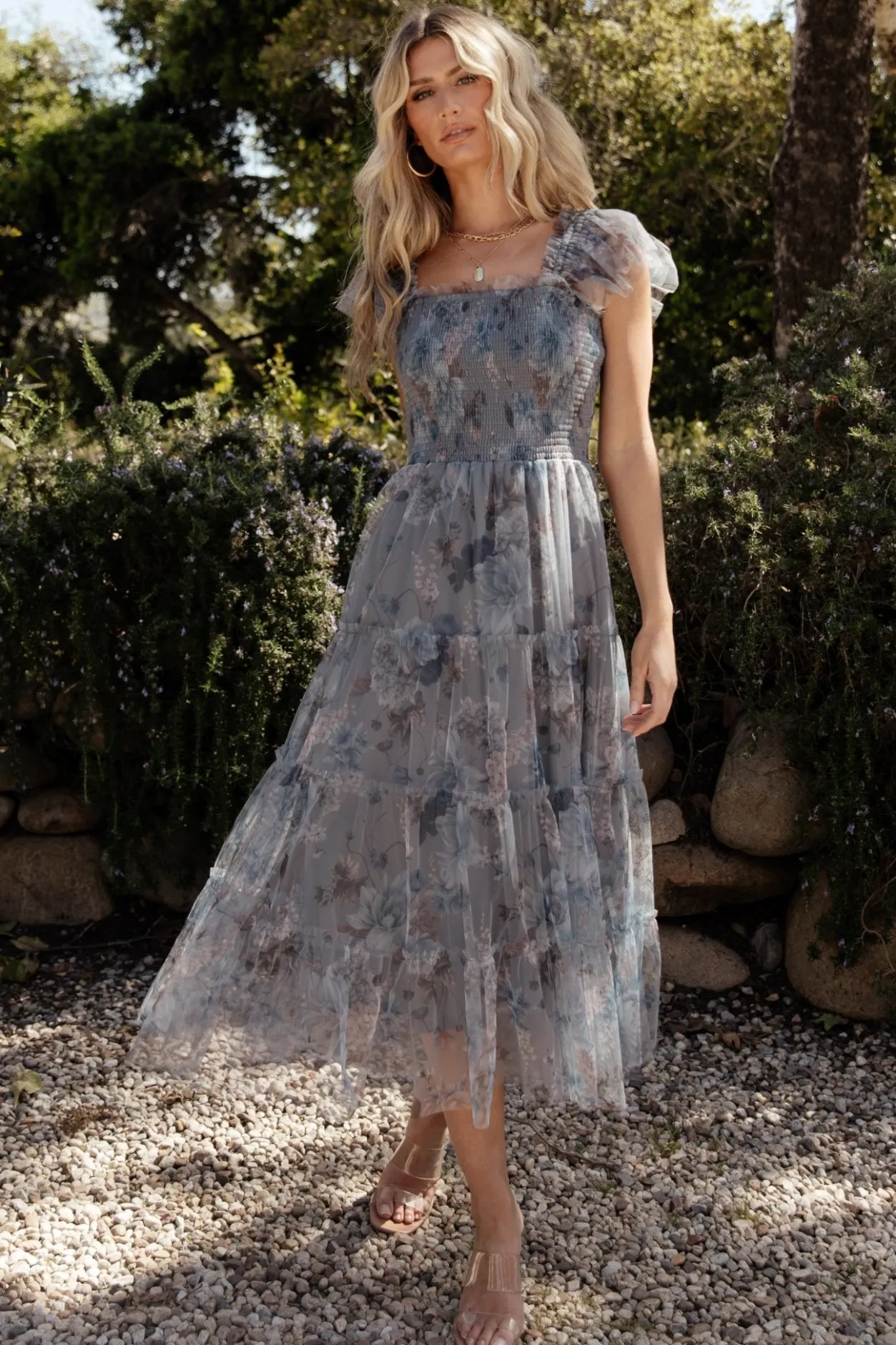Best Baltic Born Clementine Tulle Midi Dress | Dusty Blue Floral DustyBlueFloral