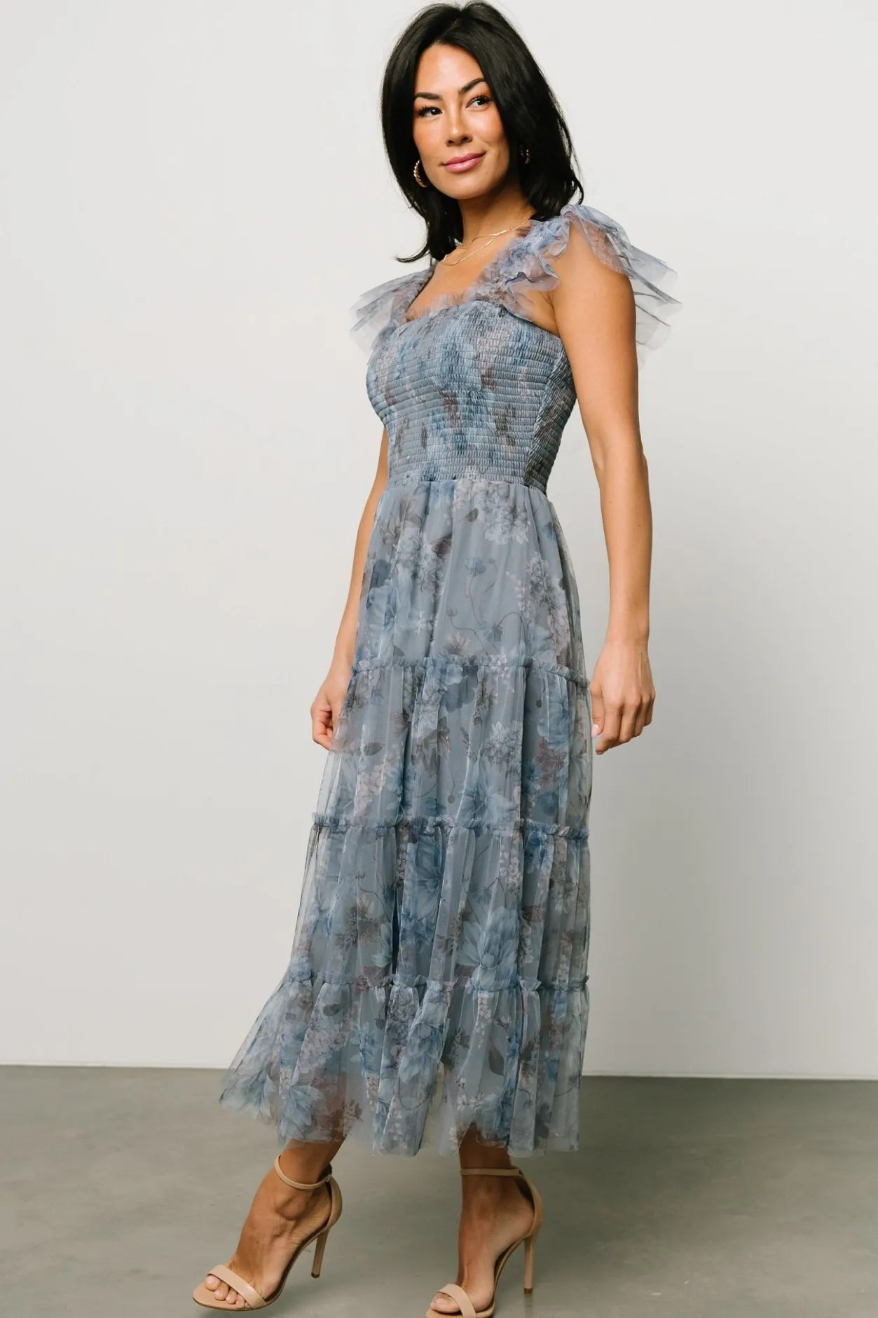 Best Baltic Born Clementine Tulle Midi Dress | Dusty Blue Floral DustyBlueFloral