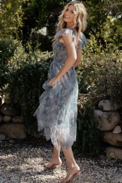 Best Baltic Born Clementine Tulle Midi Dress | Dusty Blue Floral DustyBlueFloral
