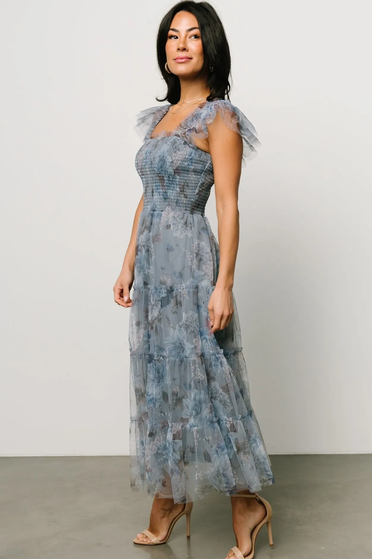 Best Baltic Born Clementine Tulle Midi Dress | Dusty Blue Floral DustyBlueFloral