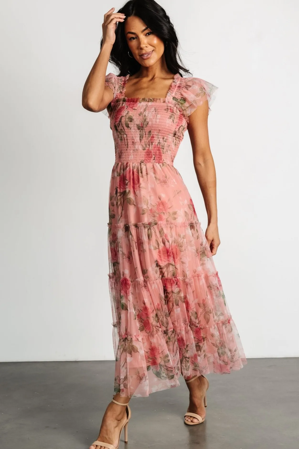Best Baltic Born Clementine Tulle Midi Dress | Pink Rose Floral PinkRoseFloral